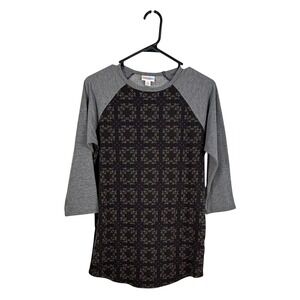 LuLaRoe Randy XS Raglan 3/4 Sleeve Geometric Floral Top‎ Gray Multicolor Stretch